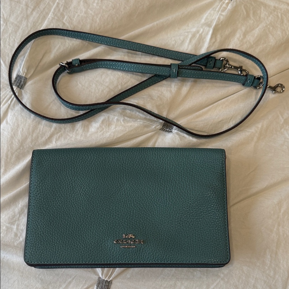 Coach turquoise blue Leather Crossbody wallet/bag.